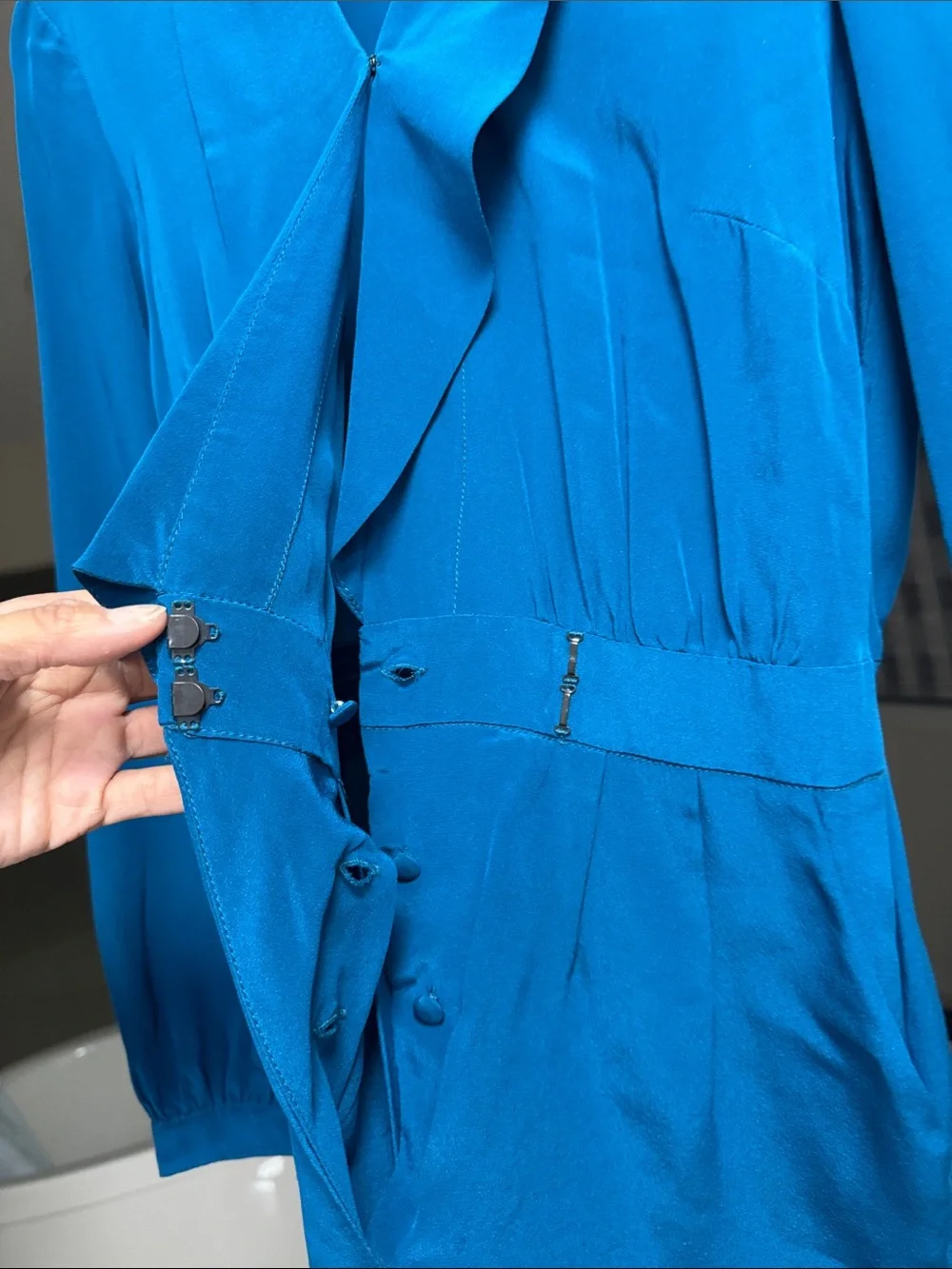 Kobi Halperin Bright Teal Silk Surplice Romper - Picture 4 of 7
